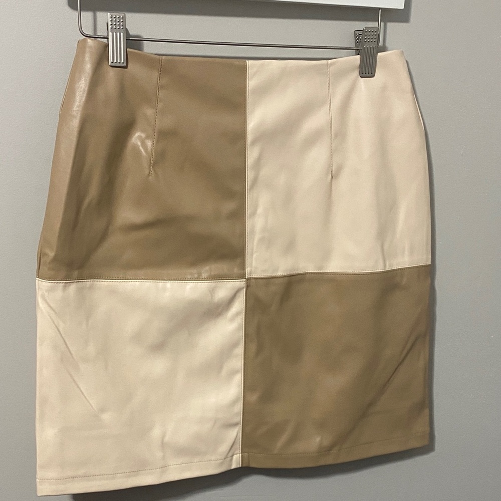 Entro Tan and Cream Patchwork Pencil Skirt